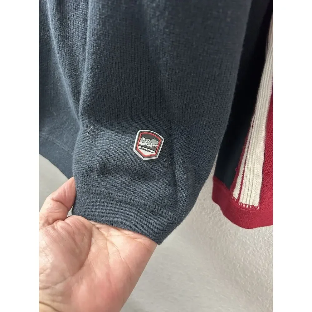 Eddie Bauer Mens Sweater Pullover Long Sleeve 1/4 Zip Red Blue Size XL CabinCore
